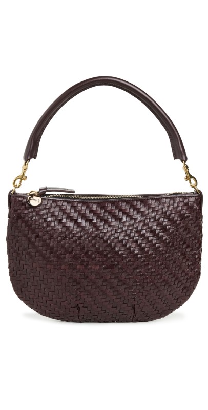Clare V. Petit Moyen Messenger Bag Plum Woven Zig Zag