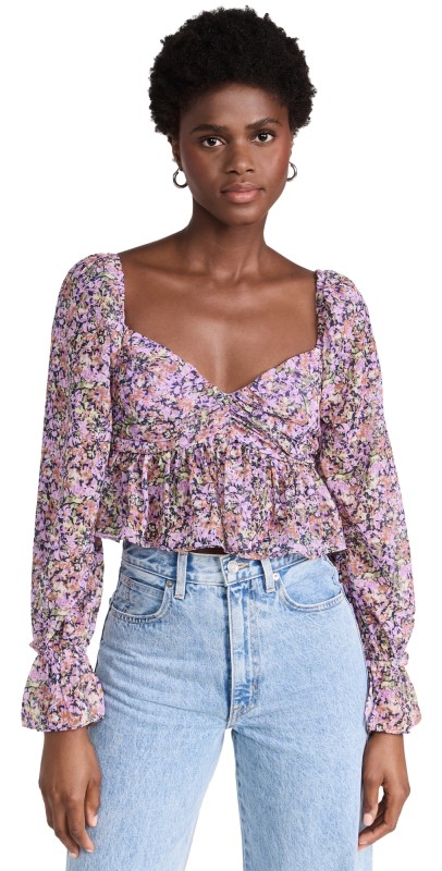 ASTR the Label Luann Top Purple Navy Floral