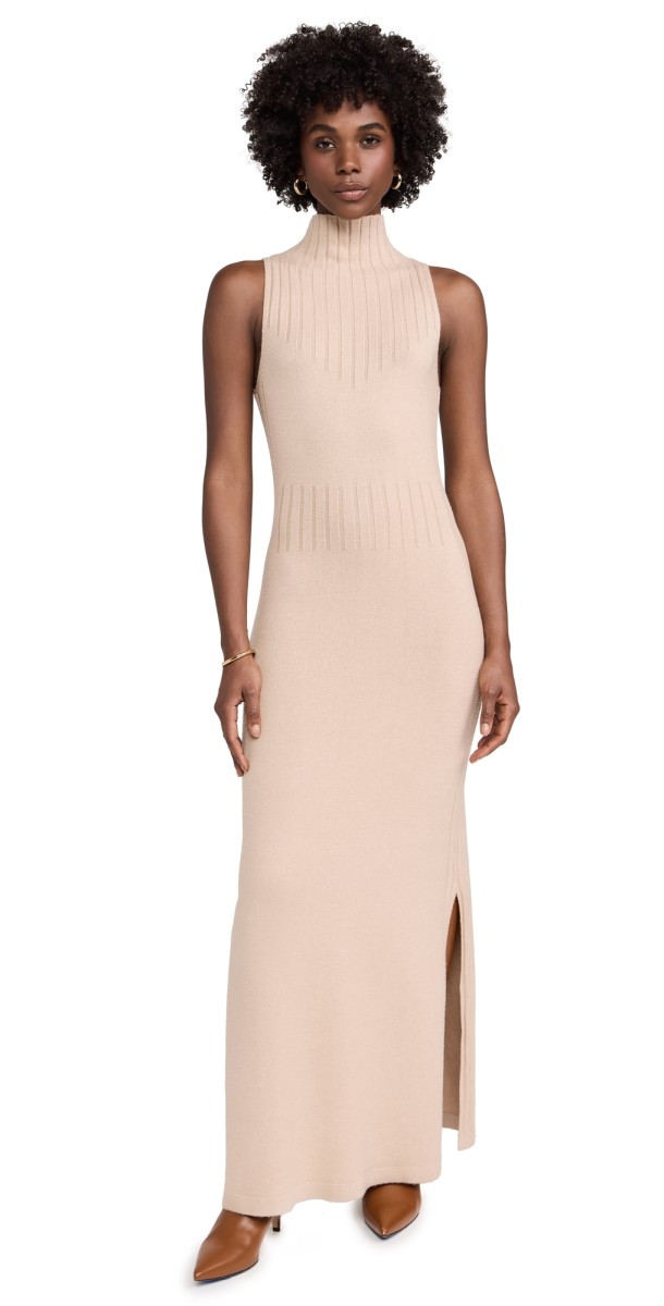 525 Aurora Funnel Neck Maxi Dress Light Taupe