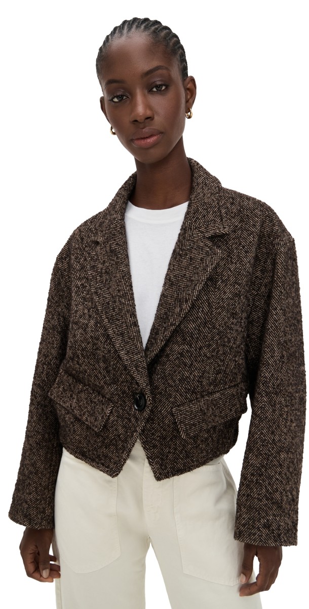 Apiece Apart Ria Cropped Back Jacket Textured Herringbone