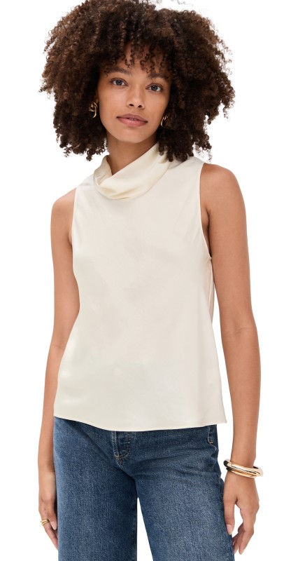 Leset Barb Sleeveless Cowl Neck Top Creme