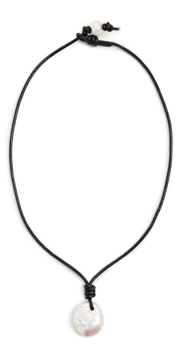 SHASHI Clea Cord Necklace Black/Pearl