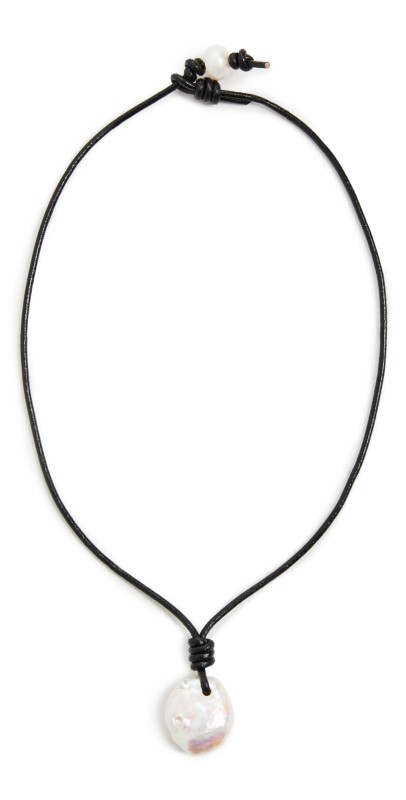 SHASHI Clea Cord Necklace Black/Pearl
