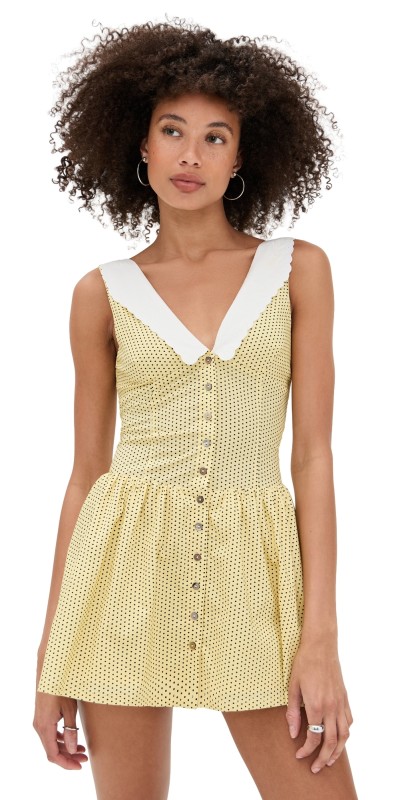 Frankies Bikinis Marley Poplin Mini Dress Lemon Dot