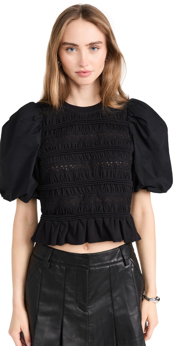 Sea Rita Jersey Puff Sleeve Top Black