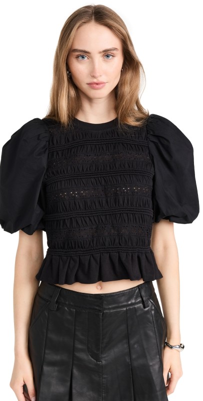 Sea Rita Jersey Puff Sleeve Top Black