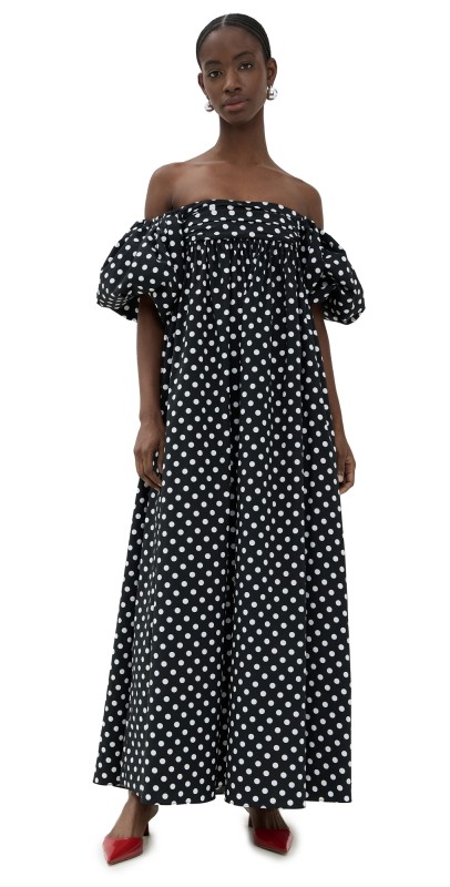 CAROLINE CONSTAS Emilia Ruched Empire Maxi Dress Black/White