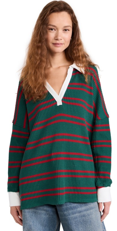 Free People Striped Travis Polo Forest Combo