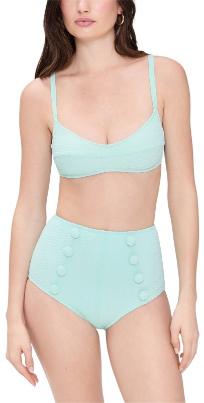 Lisa Marie Fernandez Balconette High-Waist Bikini Set Seafoam Seersucker