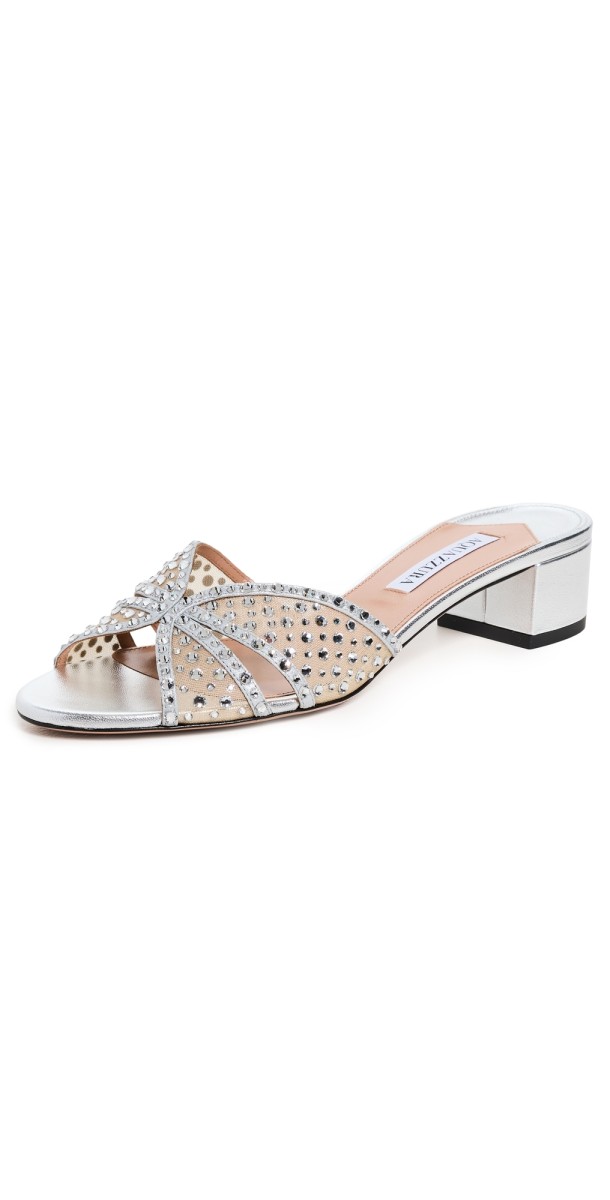 Aquazzura Crystal Lover Mules 35mm Silver