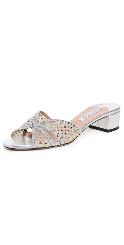 Aquazzura Crystal Lover Mules 35mm Silver