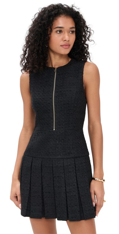 alice + olivia Ellis Box Pleat Mini Dress Black