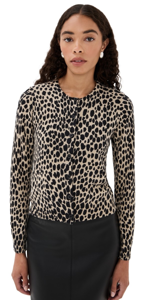 Nili Lotan Keelah Cashmere Cardigan Taupe/Black Cheetah