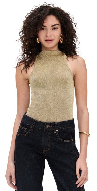 Cult Gaia Cassius Knit Thong Bodysuit Gold