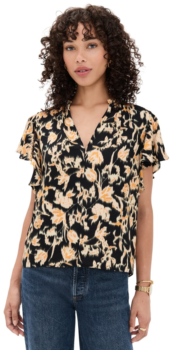 Ulla Johnson Lilo Flutter Sleeve Blouse Tourmaline