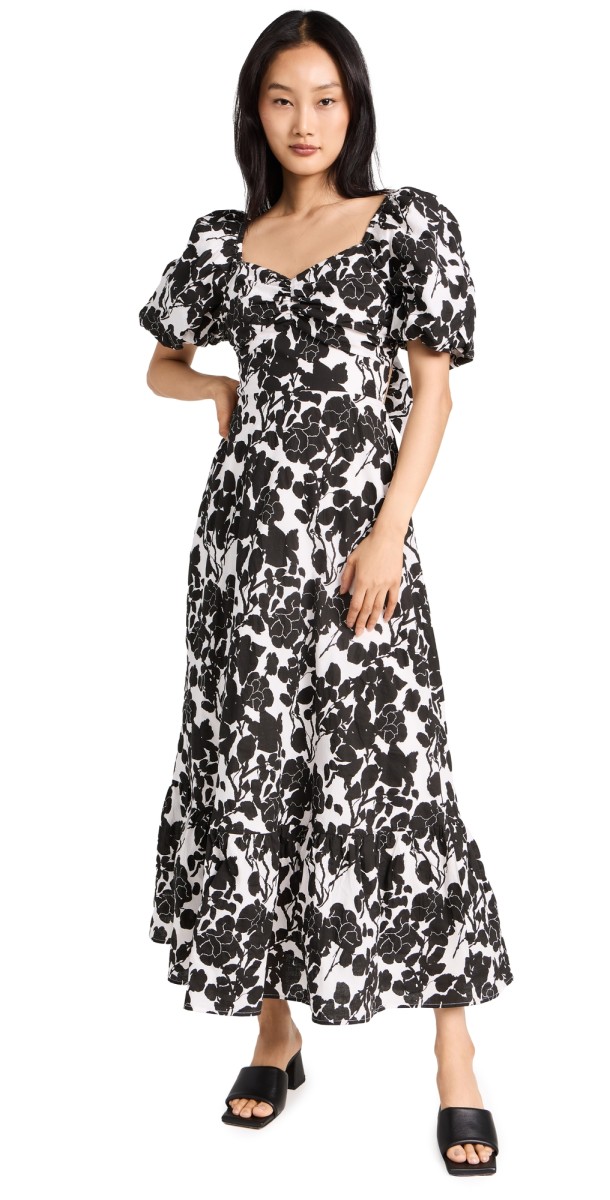 English Factory Floral Print Maxi Dress Black