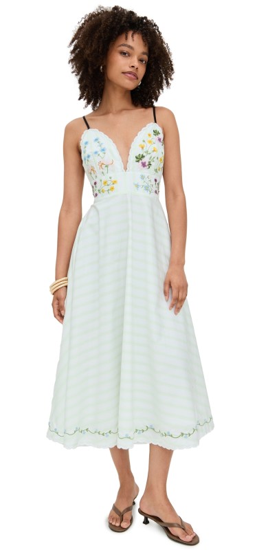 Fanm Mon Nur Dress WHITE WITH GREEN STRIPES