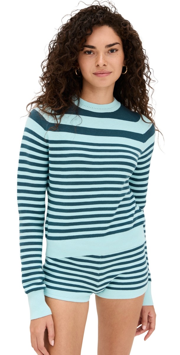 Solid & Striped The Manny Sweater Evergreen/Sky Stripe