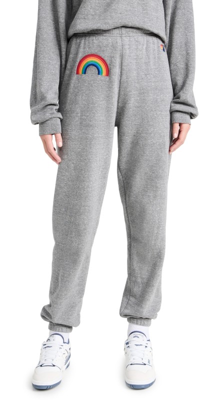 Aviator Nation Rainbow Embroidery Sweatpants Heather Grey