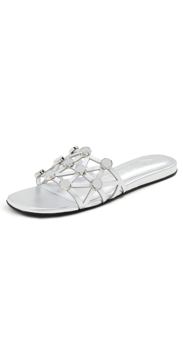The Attico Grid Slide Flats Silver
