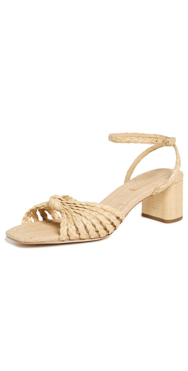Loeffler Randall Riya Braided Mignon Knot Mid-Heel Sandals Natural