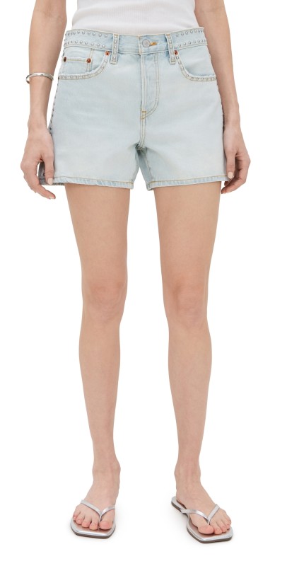 RE/DONE Studded Boy Shorts Aqua Stud