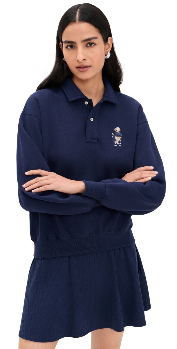 RLX Ralph Lauren Novetly Bear Collared Sweatshirt Refined Navy