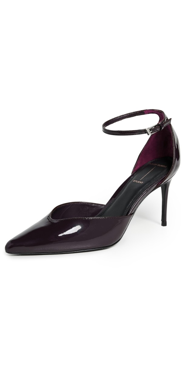 Black Suede Studio Darcie Heels 80mm Dark Plum Patent Leather