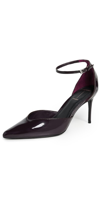 Black Suede Studio Darcie Heels 80mm Dark Plum Patent Leather
