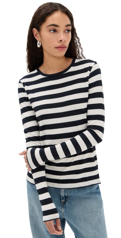 Nili Lotan Long Sleeve Shirt Navy/Ivory Stripe