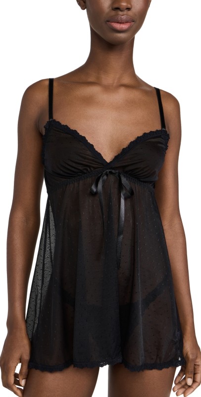 Hanky Panky Dotted Tulle Babydoll & G String Black