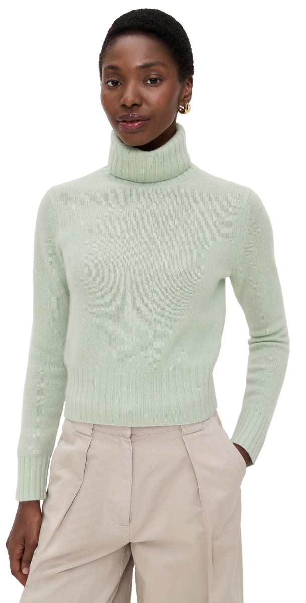 White & Warren Cashmere Featherweight Turtleneck Mint Green