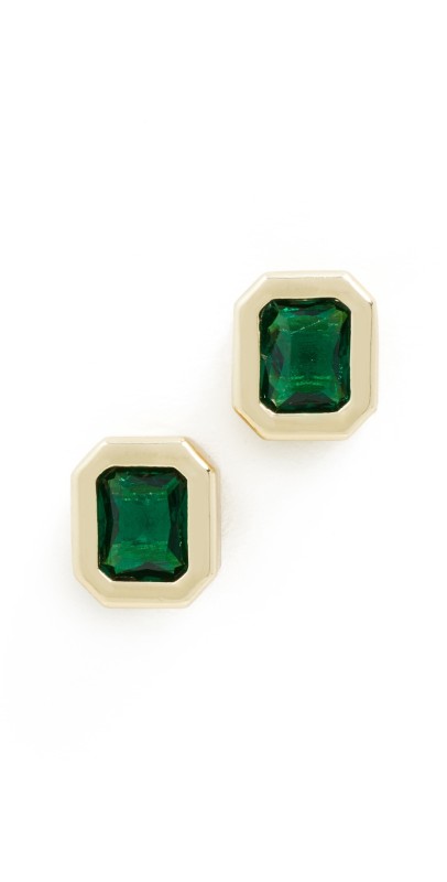 By Adina Eden Bezel Baguette Stud Earrings Emerald Gr