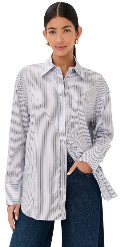 TWP Big Joe Button Down Top Baby Blue/Chocolate/Khaki