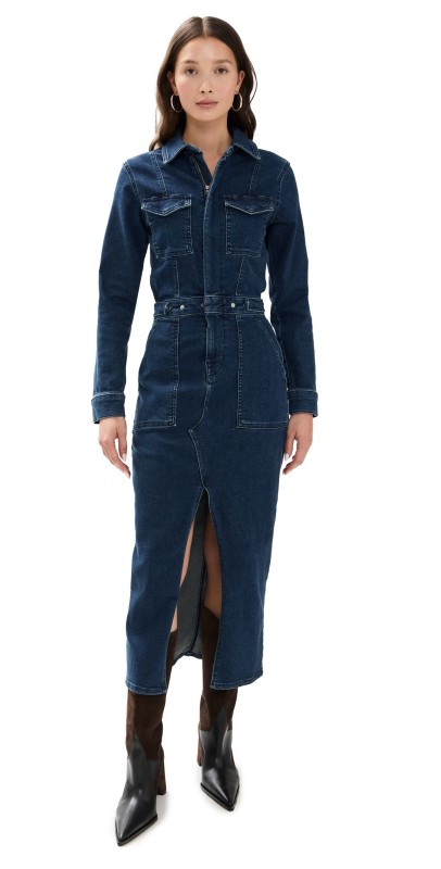 Good American Fit For Success Long Sleeve Midi Dress Indigo724
