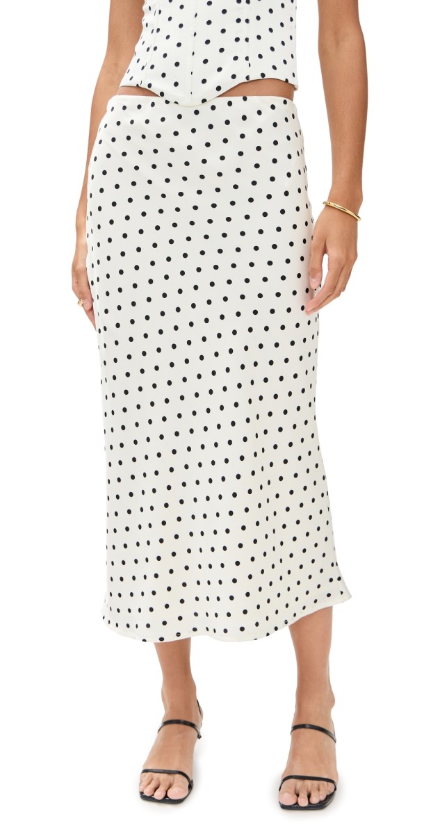 Runaway the Label Karlita Midi Skirt White Polka