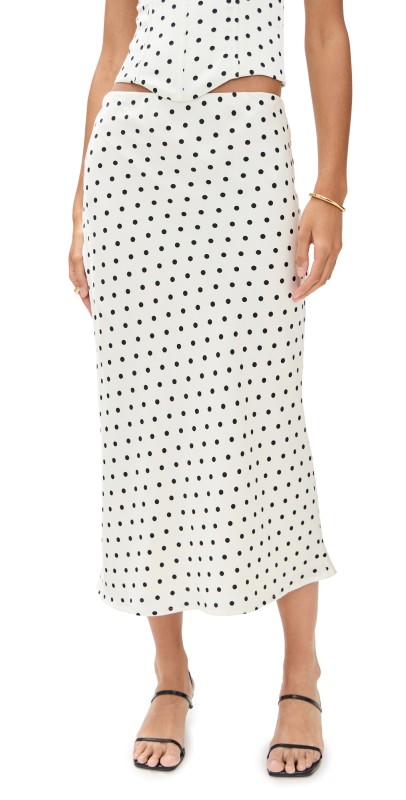 Runaway the Label Karlita Midi Skirt White Polka