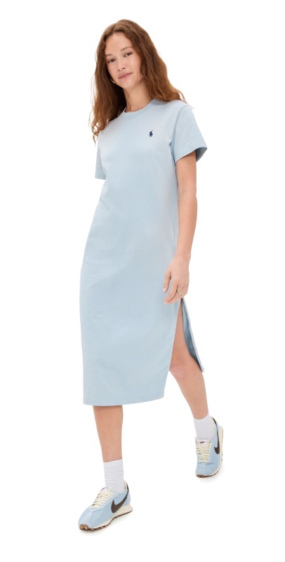 Polo Ralph Lauren Jersey Knit Crew Neck Short Sleeve Dress Alpine Blue