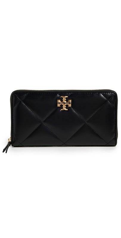 Tory Burch Kira Diamond Quilt Zip Continental Wallet Black