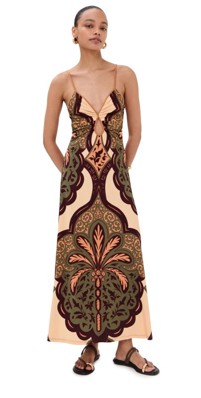 Johanna Ortiz Nuestra Tierra Dress ECRU/OLIVE/SALMON