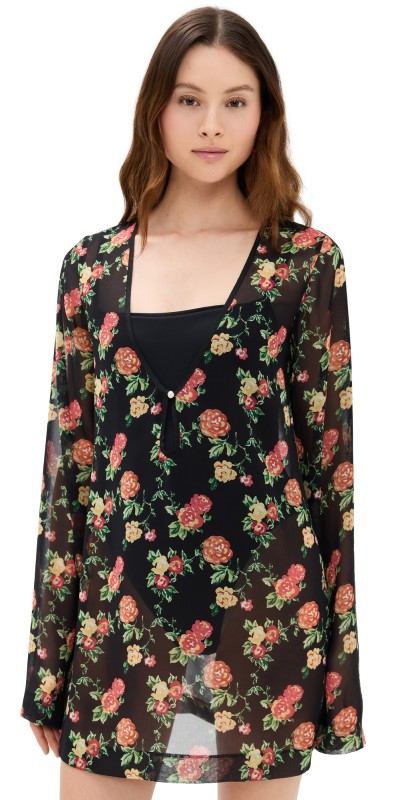CAROLINE CONSTAS Serafina Mini Dress Black Floral