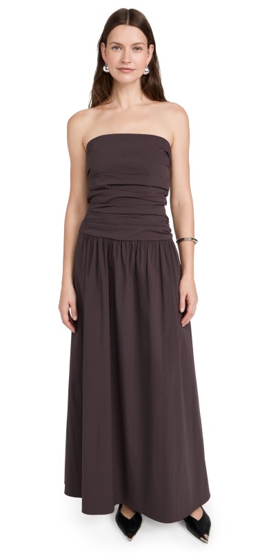 St. Agni Gathered Strapless Tie Back Dress Chocolate Plum
