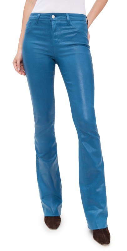 L'AGENCE Ruth Raw Hem Straight Jeans Stone Blue Coated