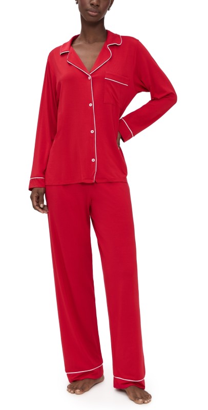 Eberjey Gisele Long Pajama Set Holly Red/Ivory