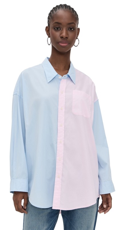 Denimist Button Front Shirt Light Blue With Pink