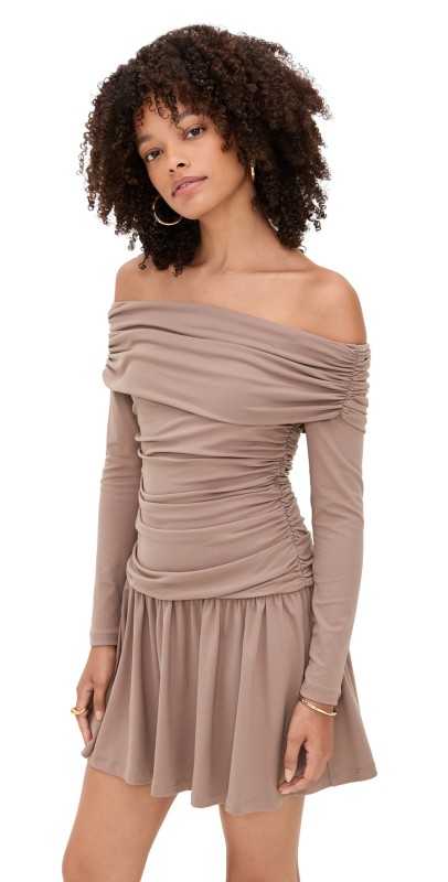 Susana Monaco Off-Shoulder Gathered Dress Cocoa