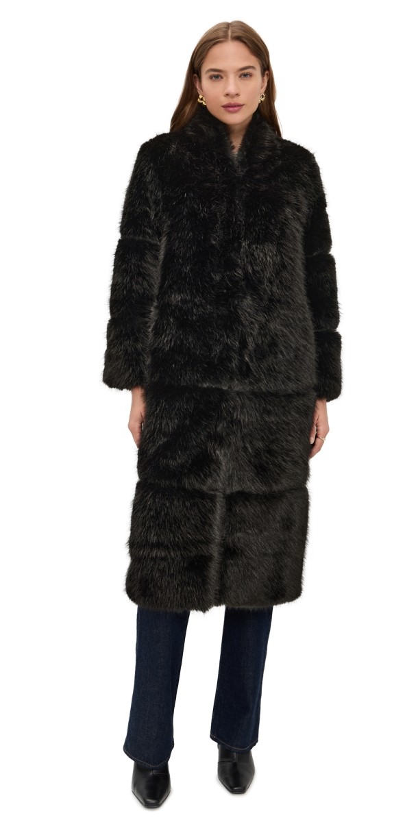 Apparis Faux Fur Sylke Sable Coat Noir