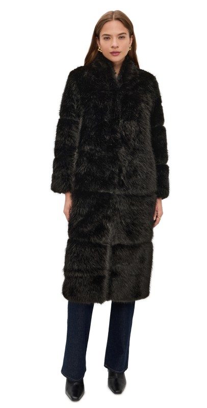 Apparis Faux Fur Sylke Sable Coat Noir