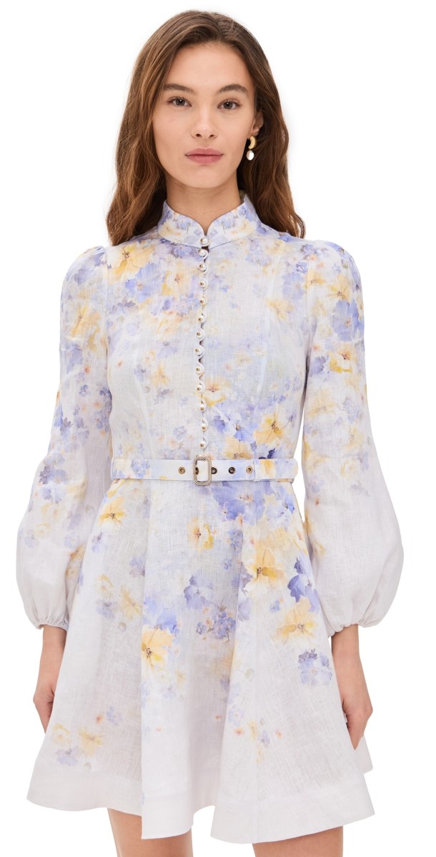 Zimmermann Crush Buttoned Mini Dress Lilac Floral