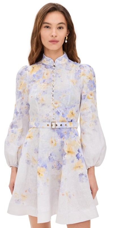 Zimmermann Crush Buttoned Mini Dress Lilac Floral